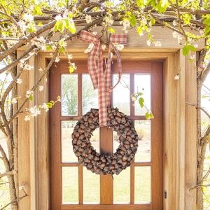Charming‎ Acorn Wreath with Red Ribbon